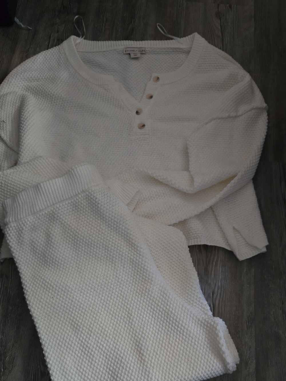 Sincerely Jules Cream Waffle Henley Top & Knit Pants Set